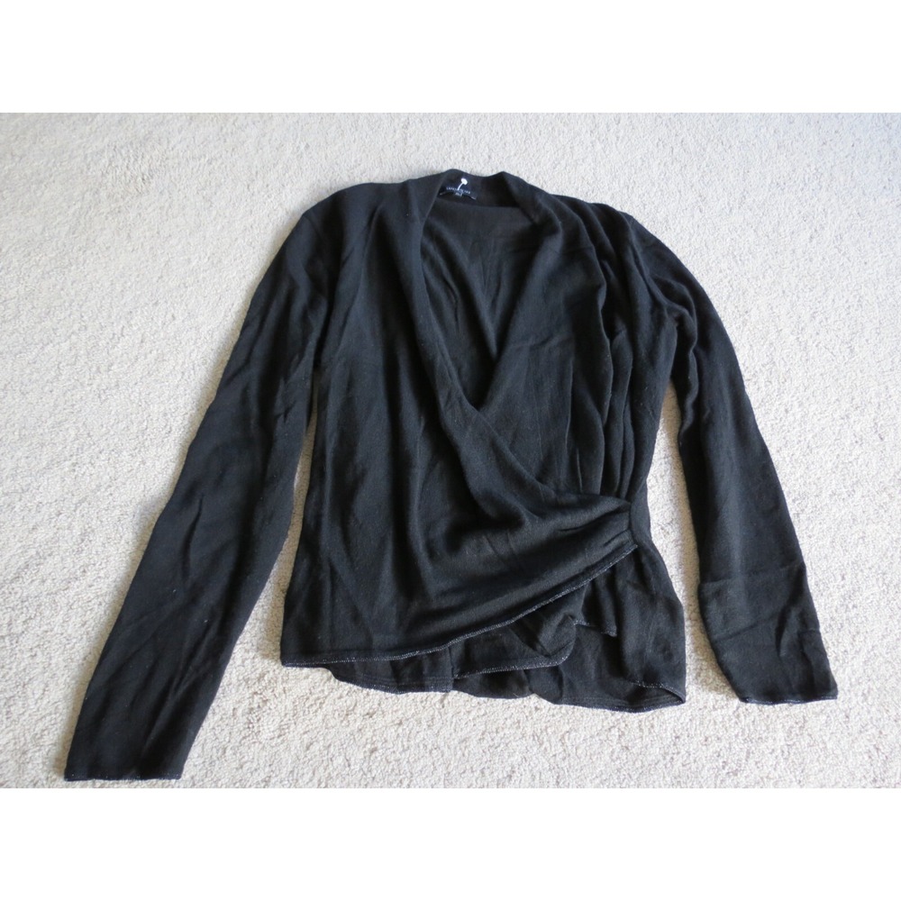 Lafayette 148 Black Knit Cardigan Sweater Open Shawl XL Cashmere